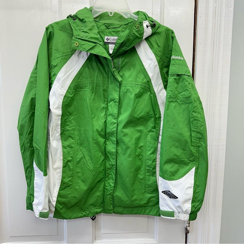 Columbia‎ Omni-tech waterproof breathable hooded rain jacket coat women's small.